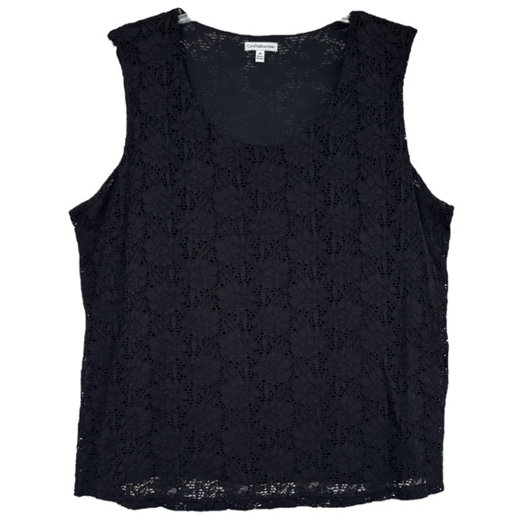 Lace Top Sleeveless Tunic Cami Tank Top Romantic Floral Neutral Black Size 2X - Picture 13 of 16